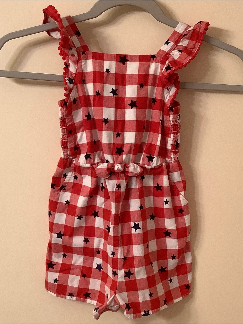 Red White Blue Gingham Star Romper Girls 2T Patriotic